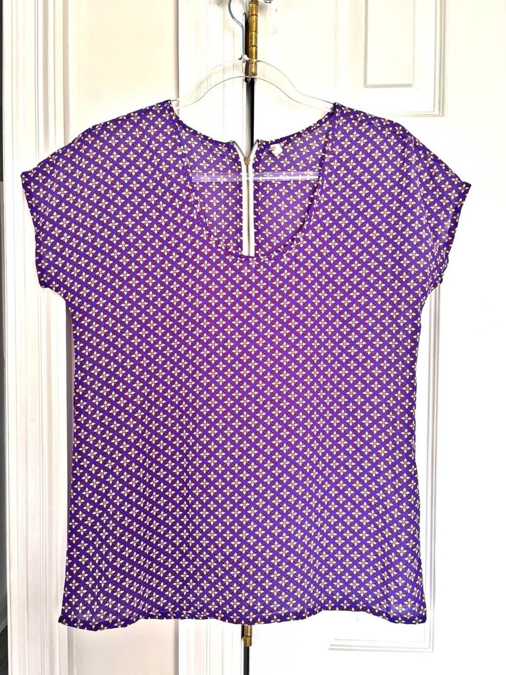 Purple Printed Cap-Sleeve Women's Blouse